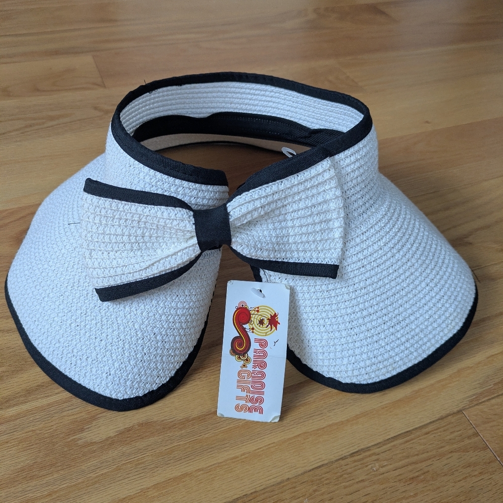 Adult Womens White and Black Bow Sun Visor